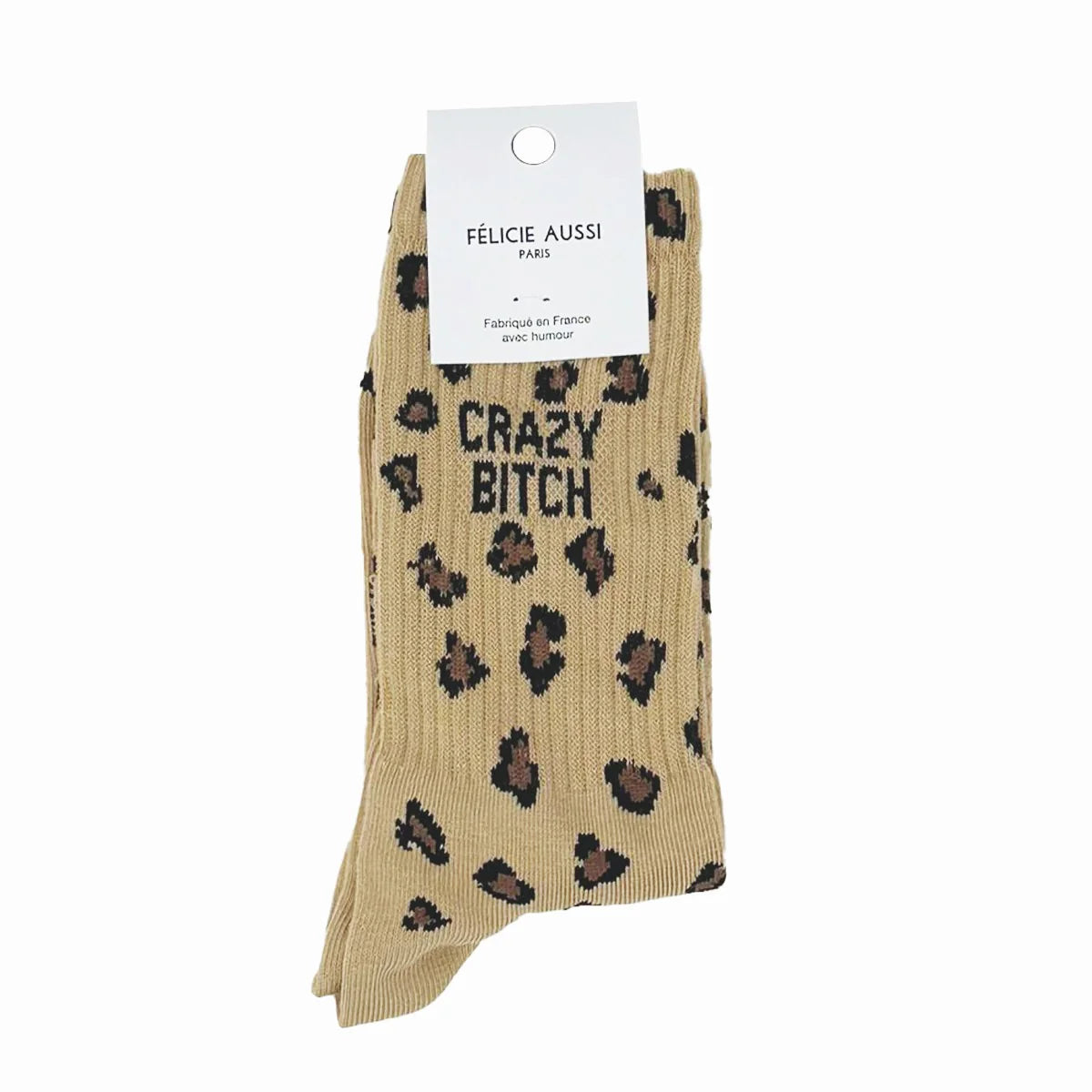Chaussettes Léopard à message Crazy Bitch Félicie aussi fabriquées en France