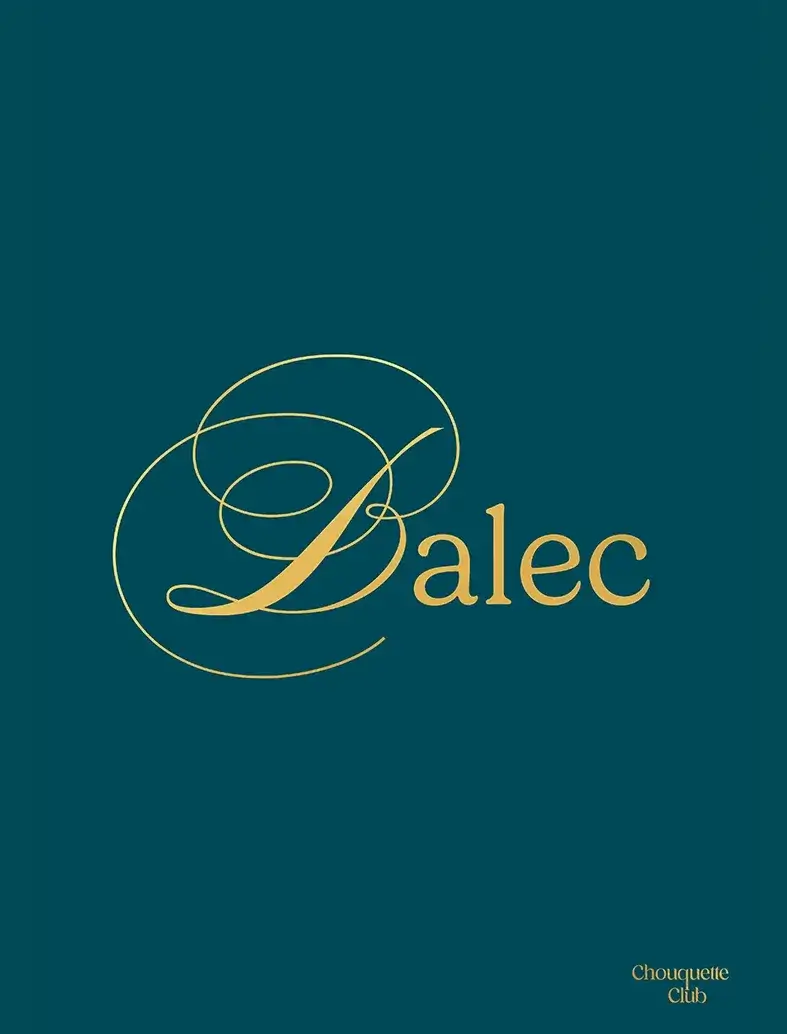 Affiche "Balec", texte doré sur fond bleu canard