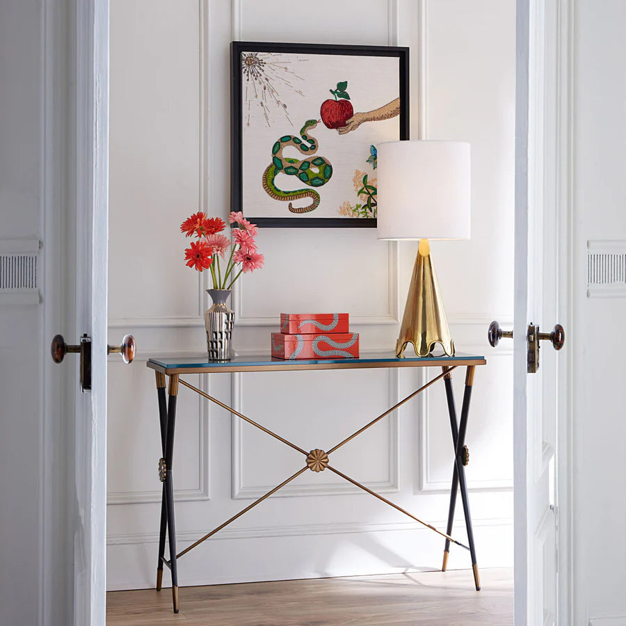 Boîtes Eden Jonathan Adler - boîtes en bois laqué orange ornées de serpent