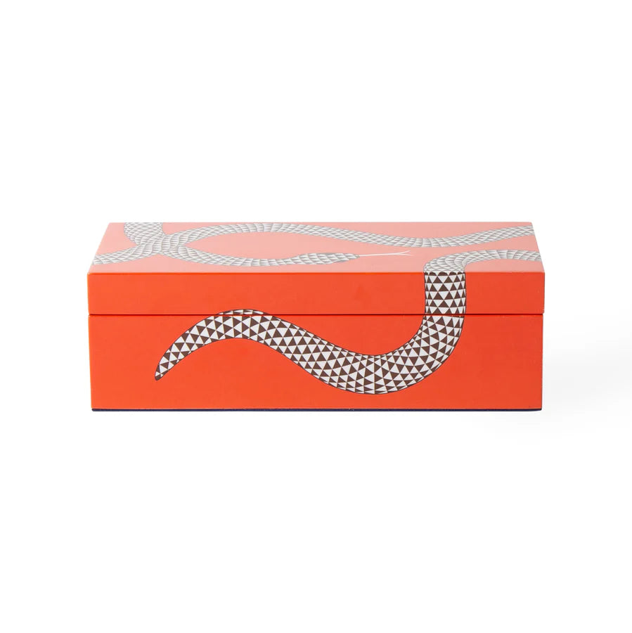 Boîte Eden Jonathan Adler - petite boîte en bois laqué orange ornée de serpent