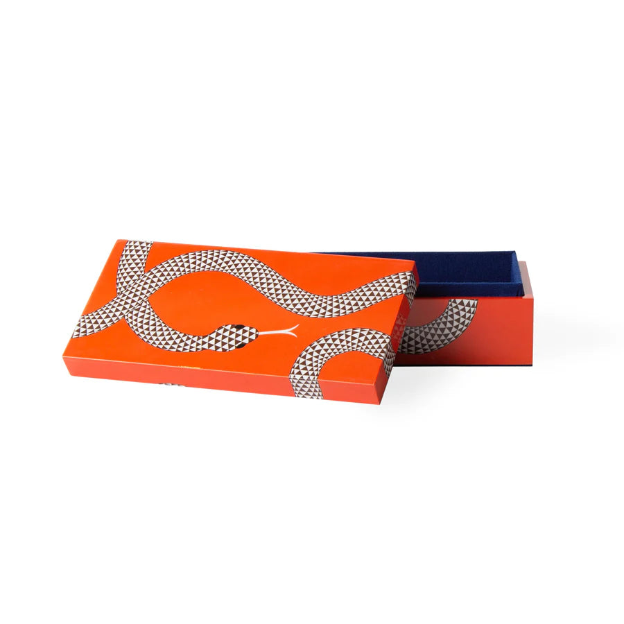 Boîte Eden Jonathan Adler - petite boîte en bois laqué orange ornée de serpent
