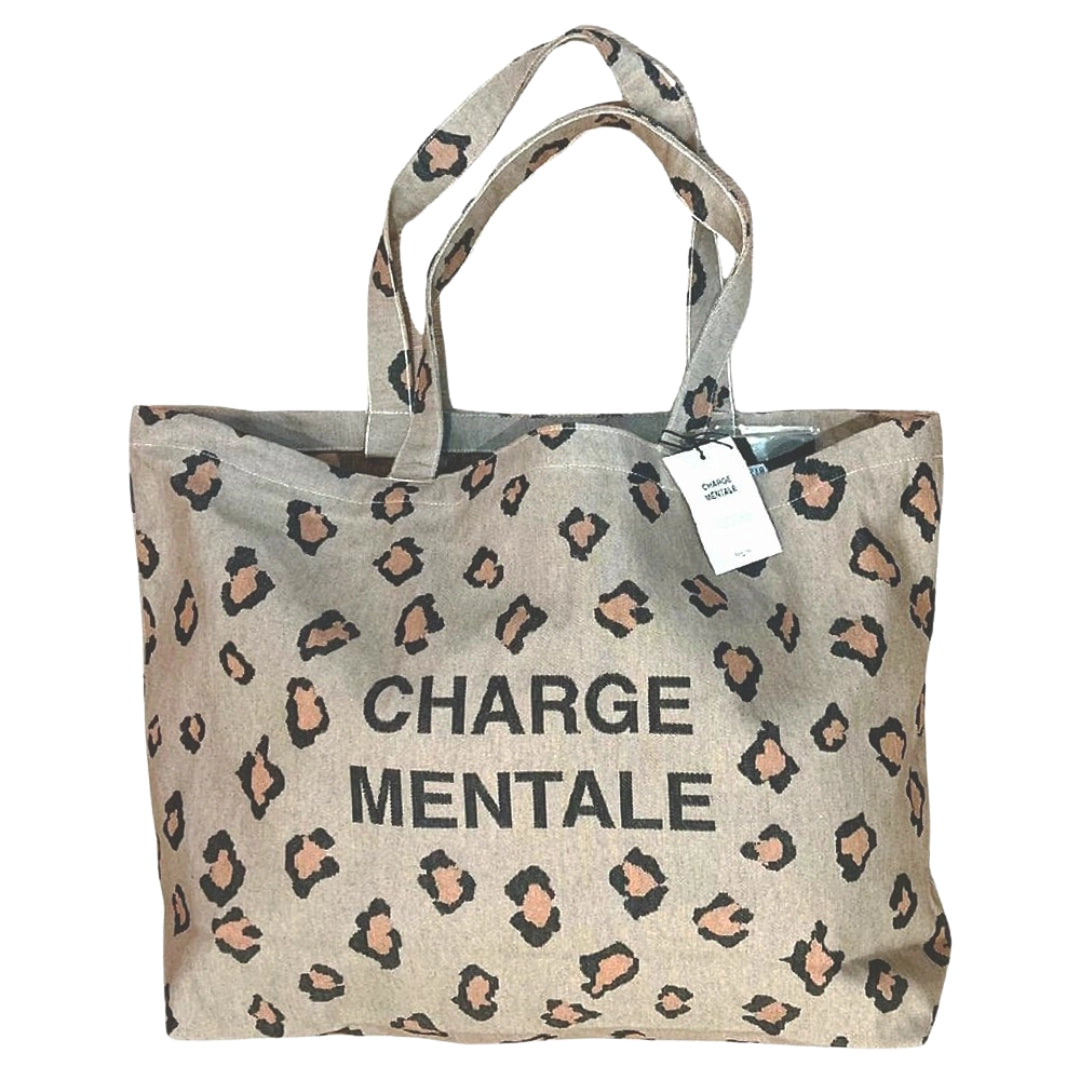 Tote bag léopard "Charge Mentale" Félicie Aussi fabriqué en France