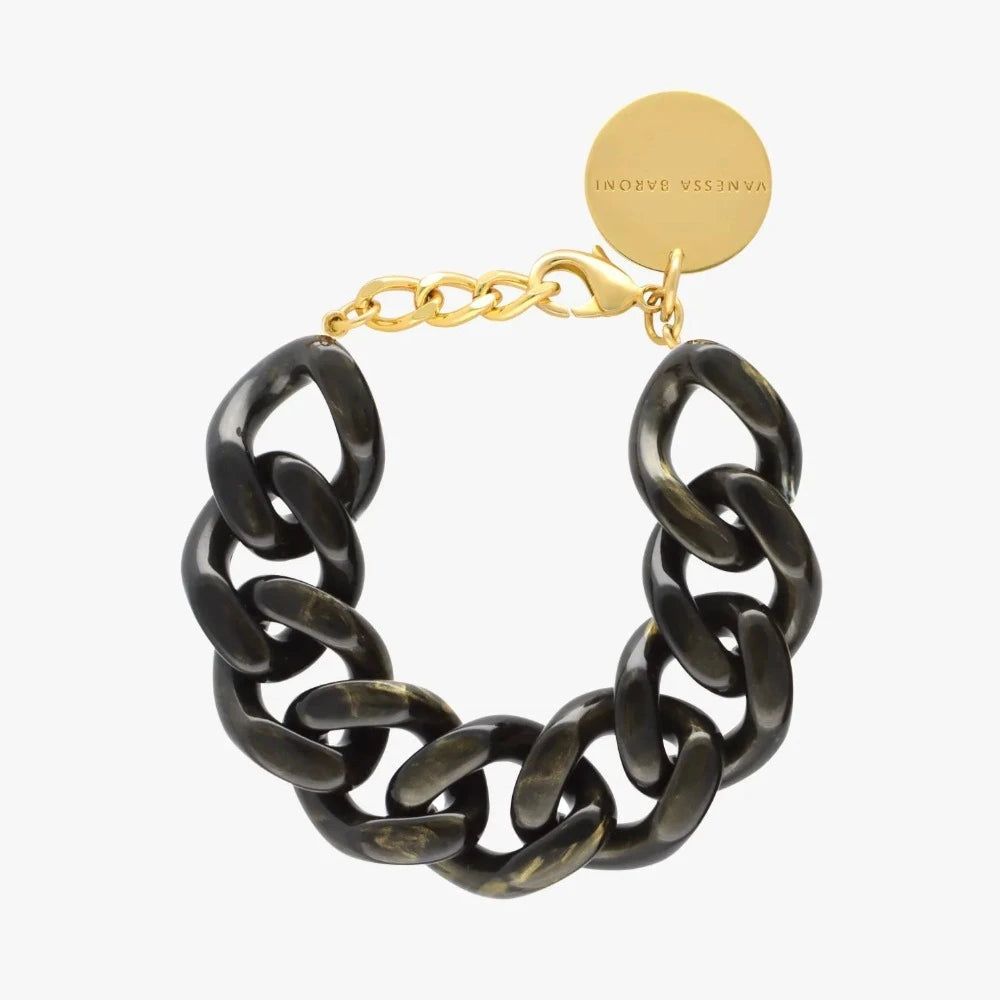 Flat Chain Black Gold Marble - Bracelet grosses mailles - Vanessa Baroni