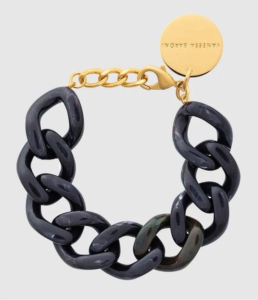 Flat Chain Black Universe Marble - Bracelet à maillons plats noir marbré - Vanessa Baroni
