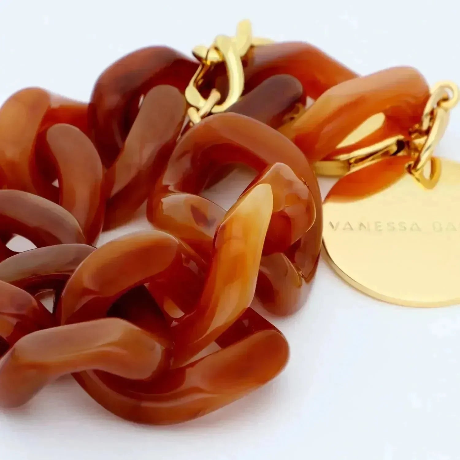 Bracelet à grosses mailles flat chain Cognac Marble - Vanessa Baroni 
