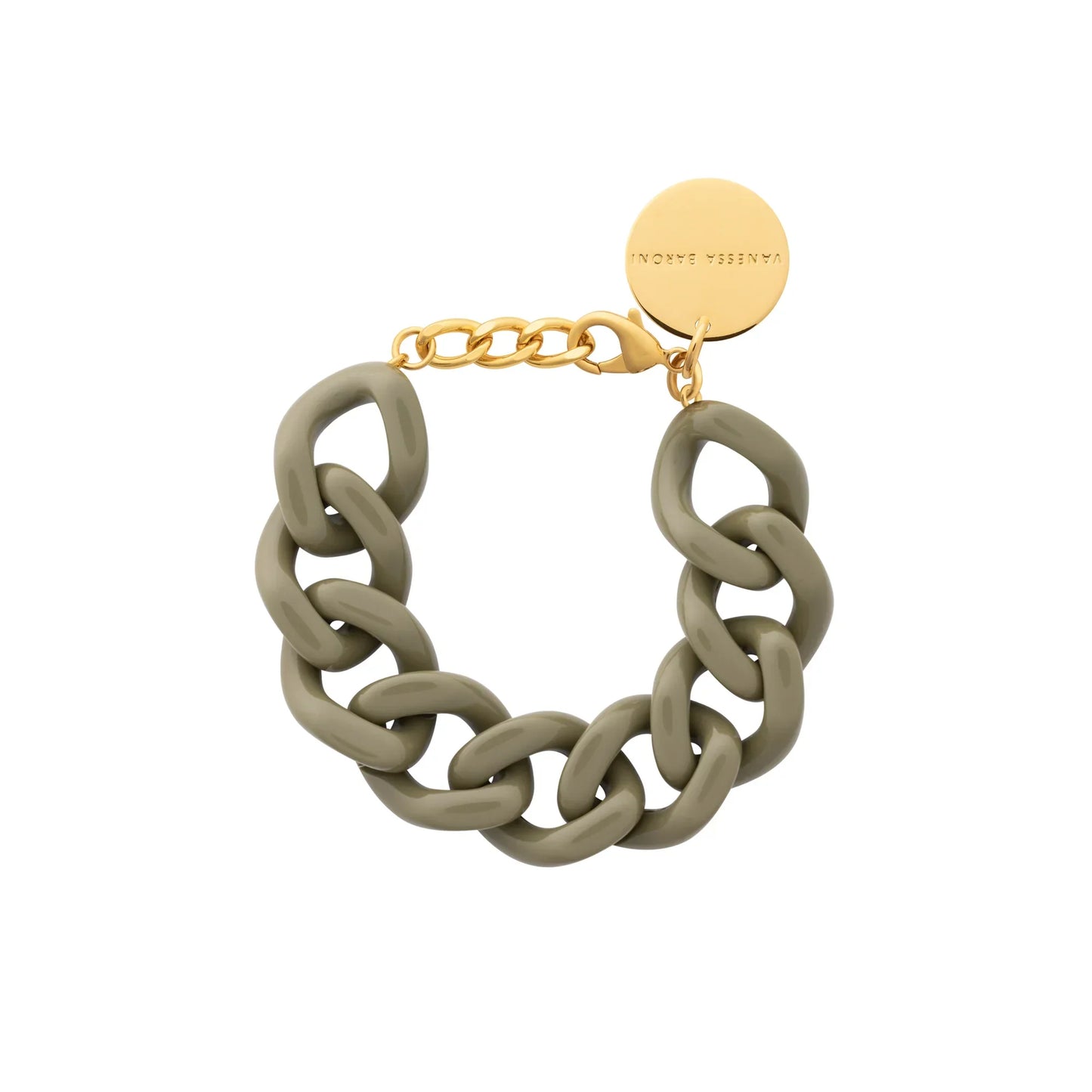 Bracelet à grosses mailles flat chain Light Olive - Vanessa Baroni 