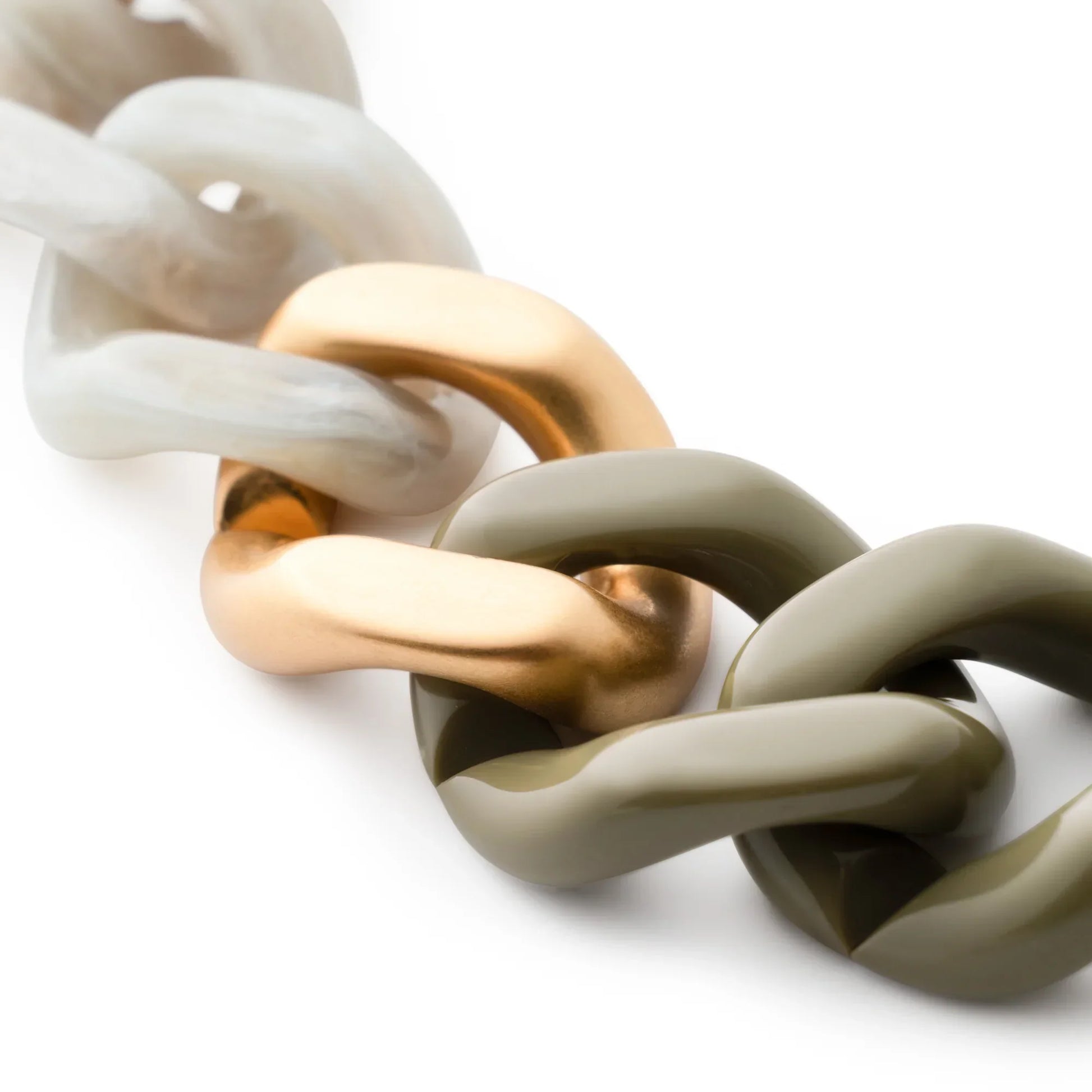 Bracelet à grosses mailles flat chain olive-snow green marble - Vanessa Baroni 