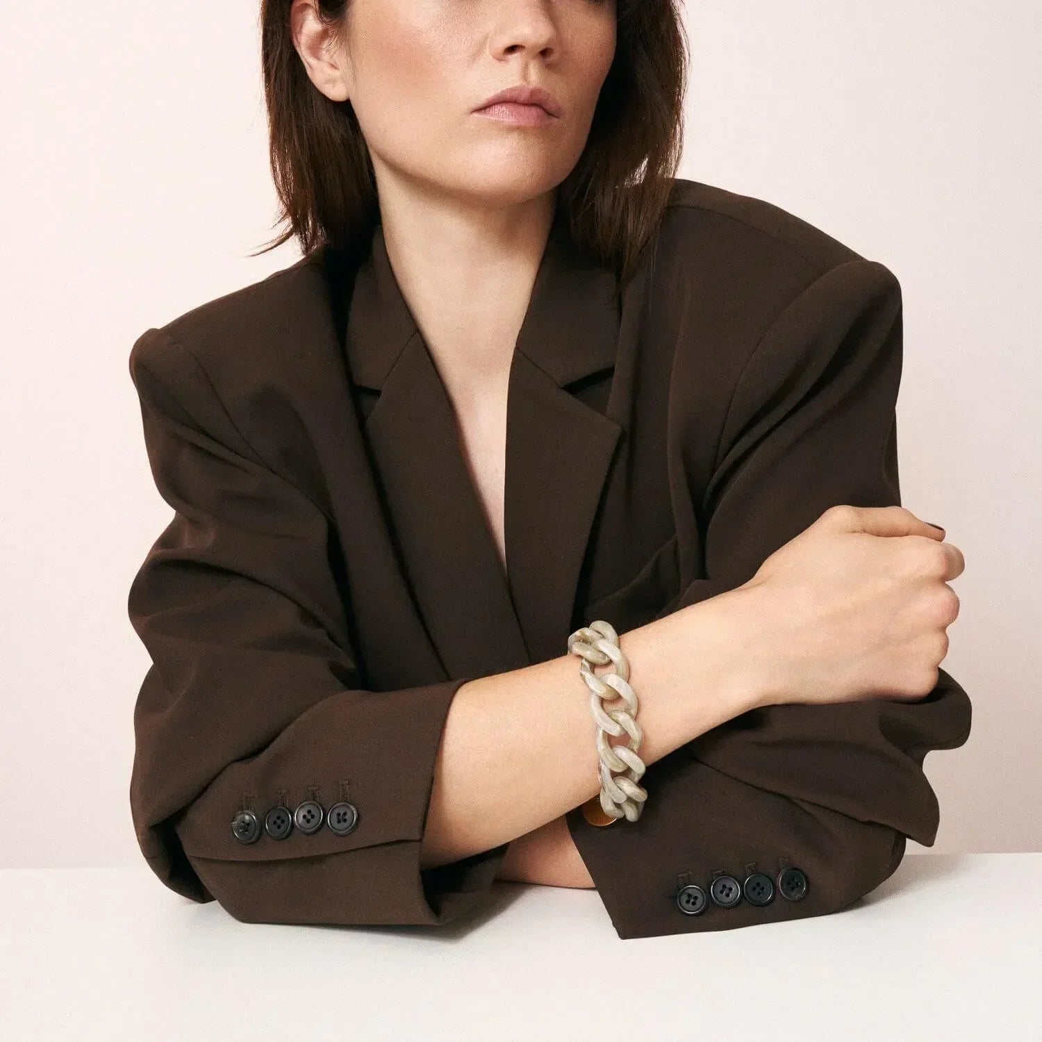 Bracelet à grosses mailles flat chain Snow Green Marble - Vanessa Baroni 