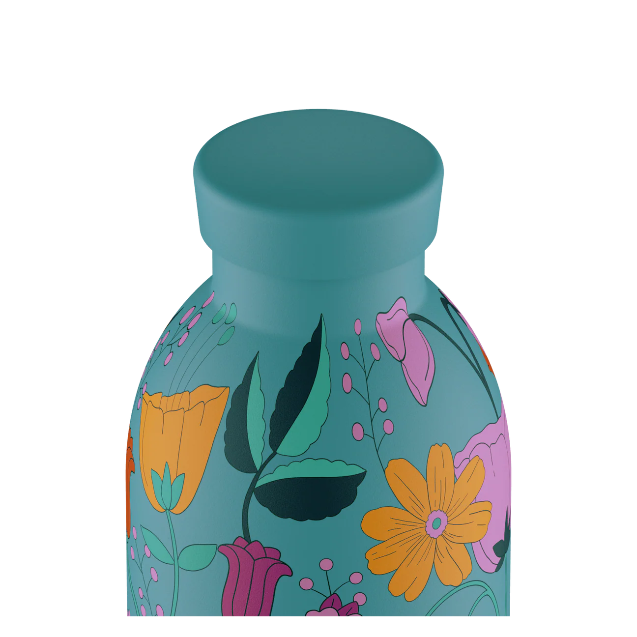 Gourde Isotherme 500ml bleue avec des motifs de floraux multicolore de 24bottles