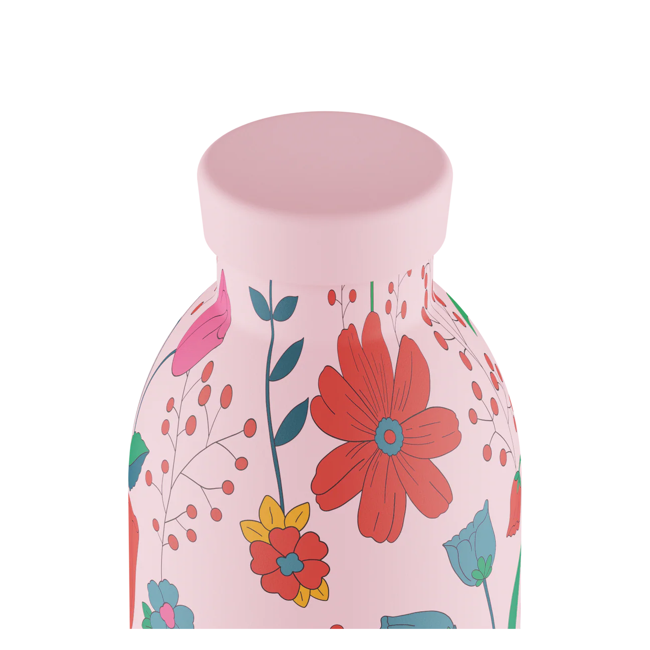 Gourde Isotherme 500ml rose avec des motifs de floraux multicolore de 24bottles