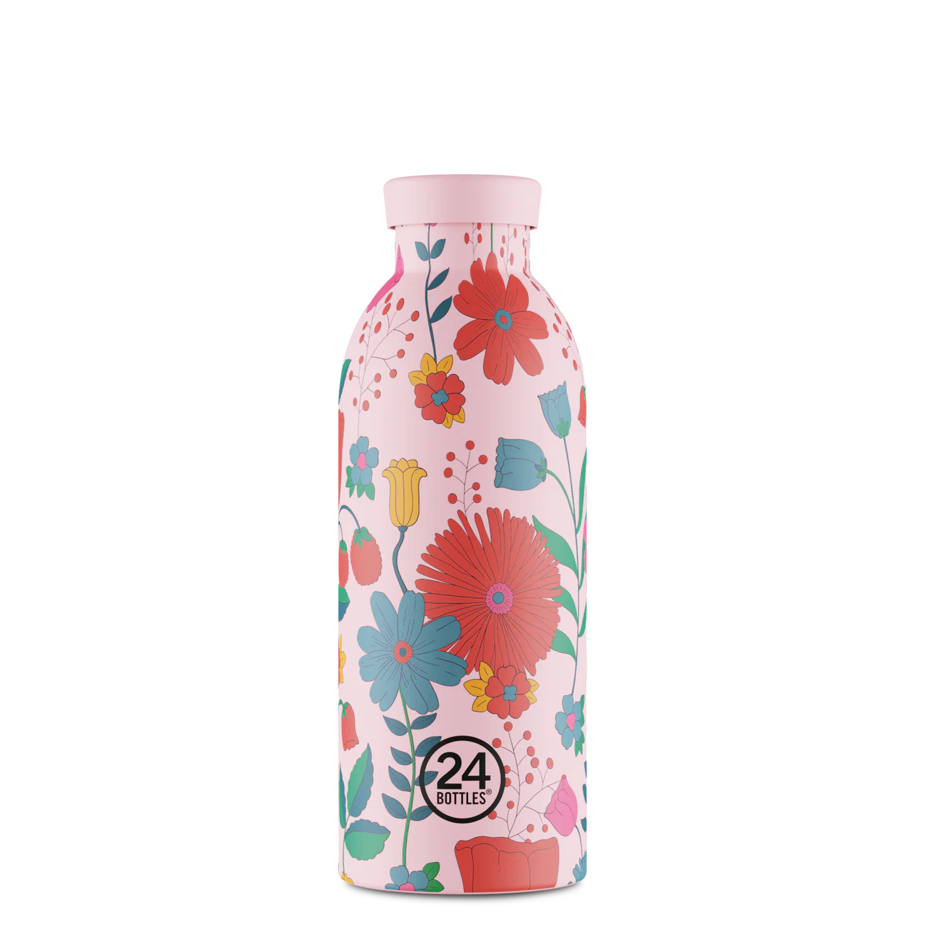 Gourde Isotherme 500ml rose avec des motifs de floraux multicolore de 24bottles