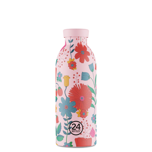 Gourde Isotherme 500ml rose avec des motifs de floraux multicolore de 24bottles