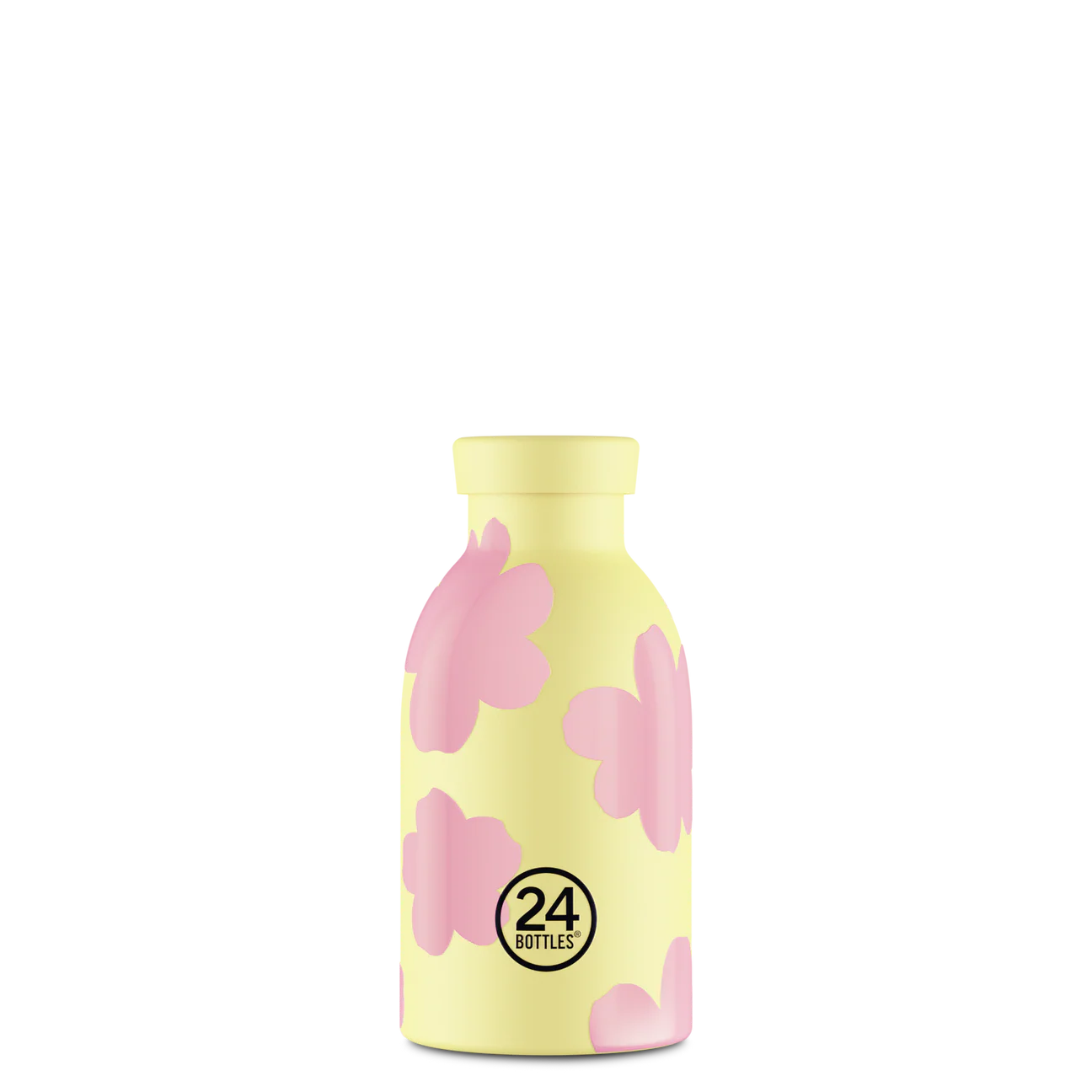 Gourde Isotherme 330ml jaune avec des motifs de nuages rose de 24bottles