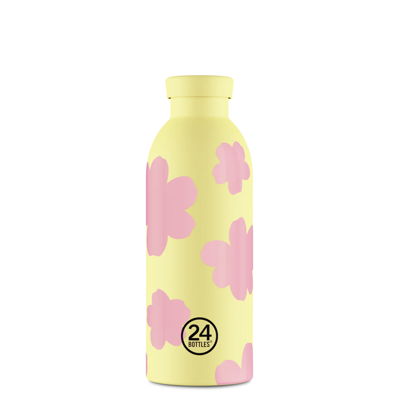 Gourde Isotherme 500ml jaune avec des motifs de nuages rose de 24bottles