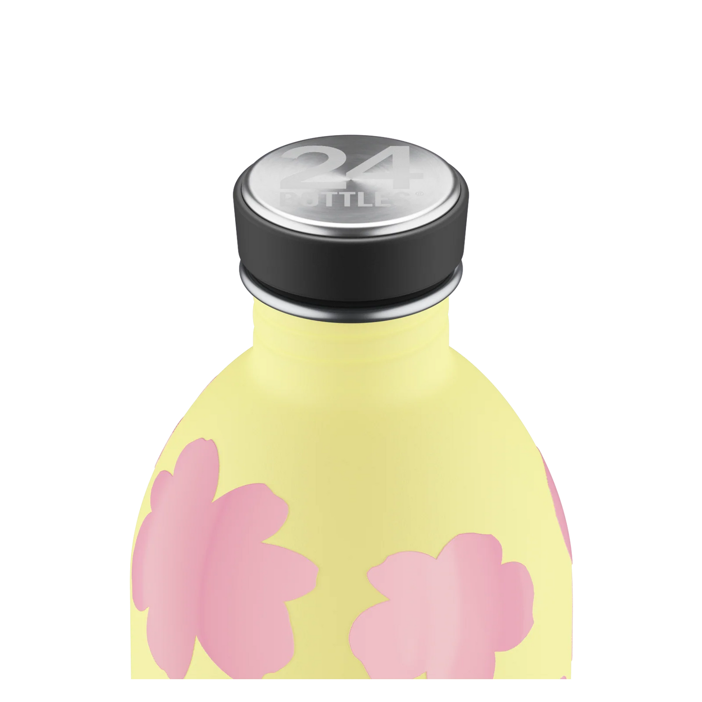 Gourde 1L jaune avec des motifs de nuages roses de 24bottles
