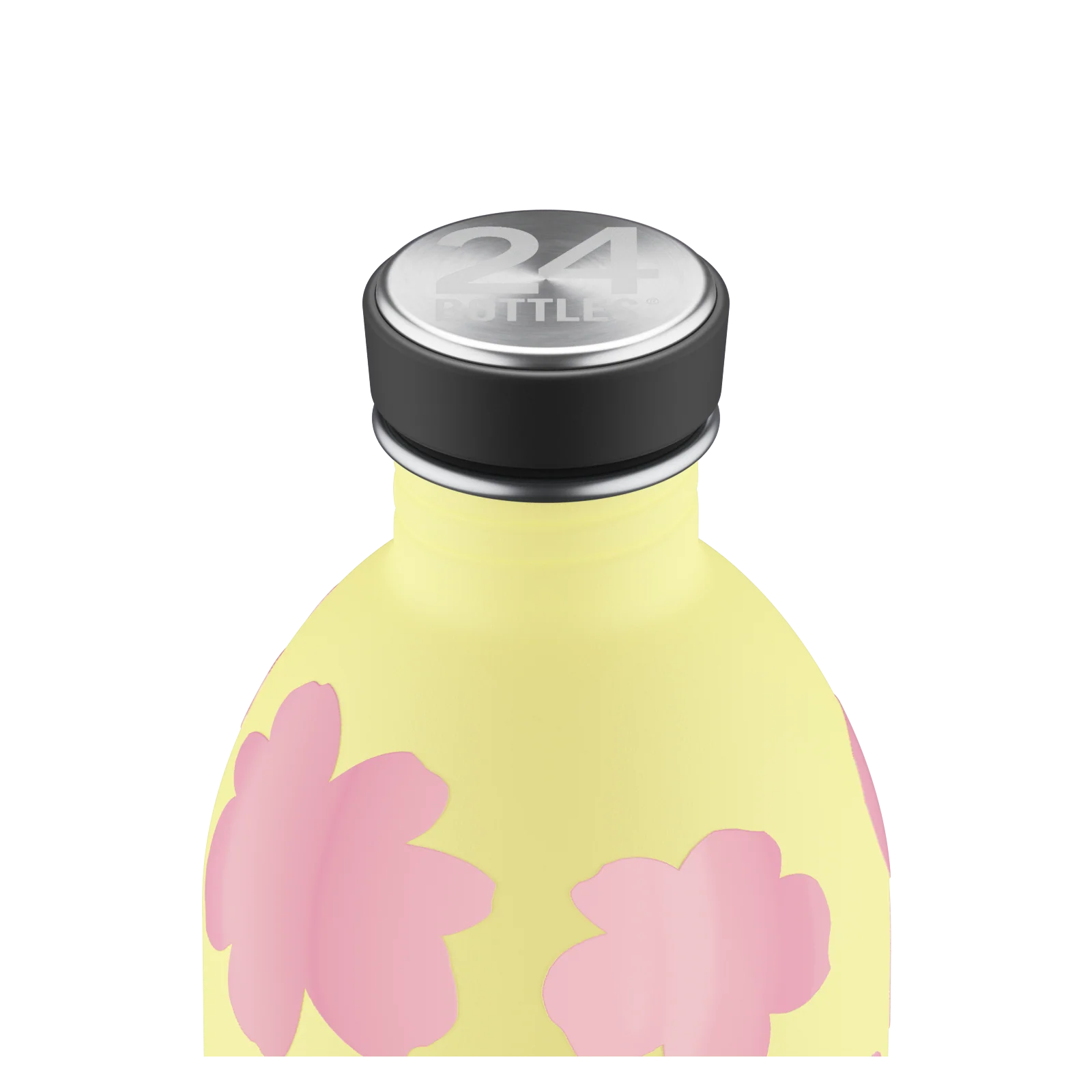 Gourde 1L jaune avec des motifs de nuages roses de 24bottles
