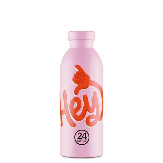 Gourde Isotherme 500ml couleur rose avec le slogan « Hey ! » de 24bottles