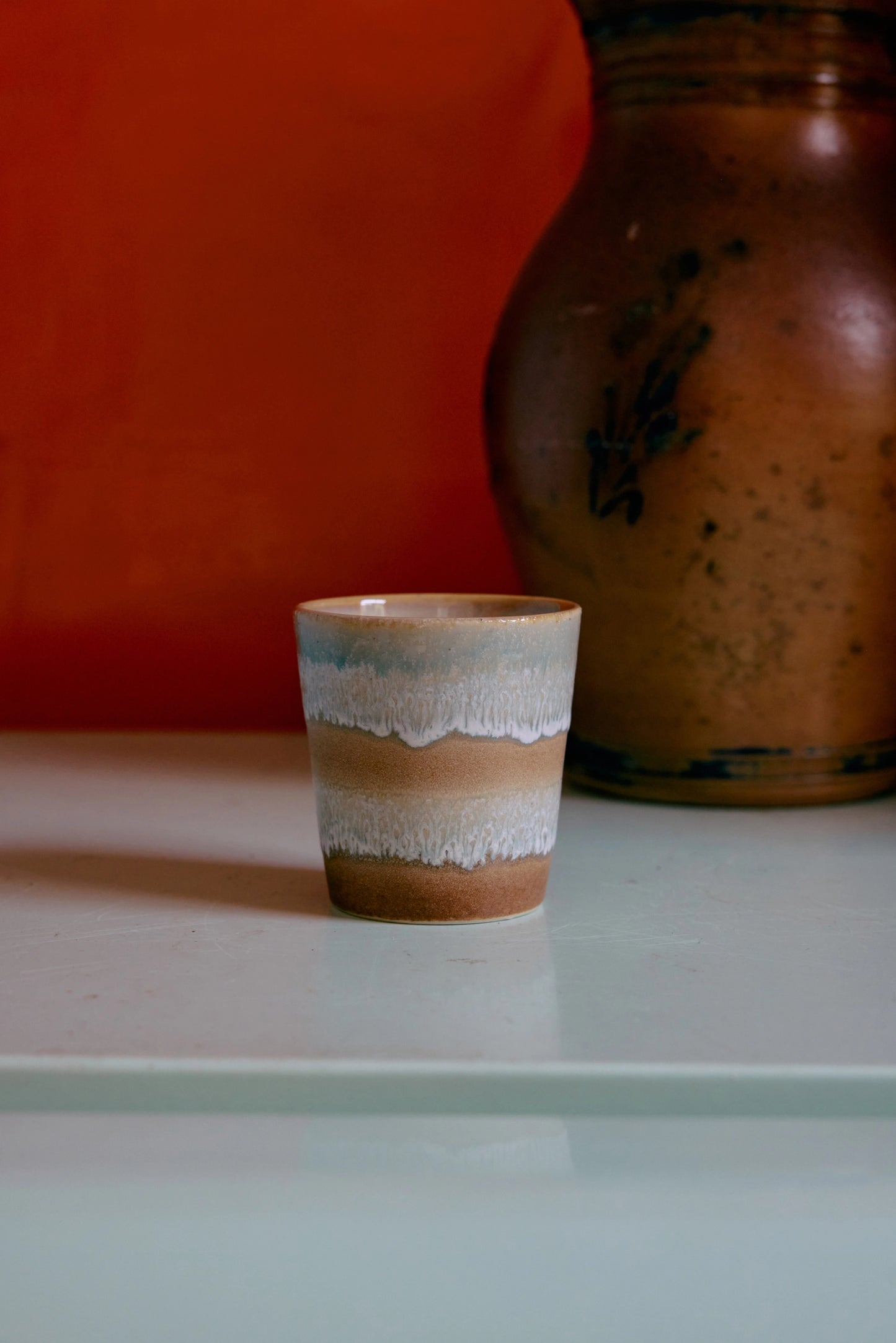 Tasse à café en céramique Pop Art bleue et brune