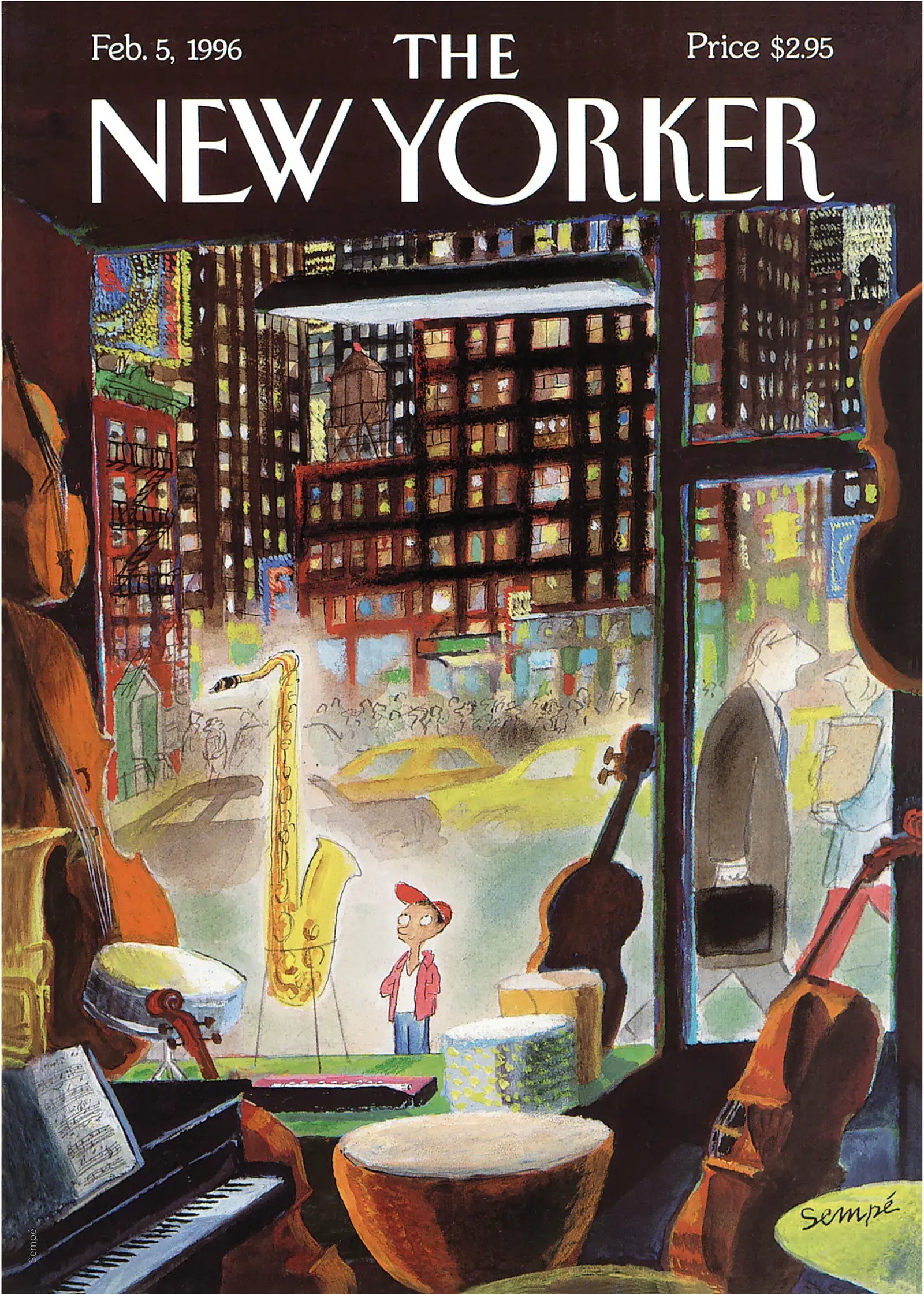 Illustration par Sempé "The Boy Saxophone" pour le magazine The New Yorker"