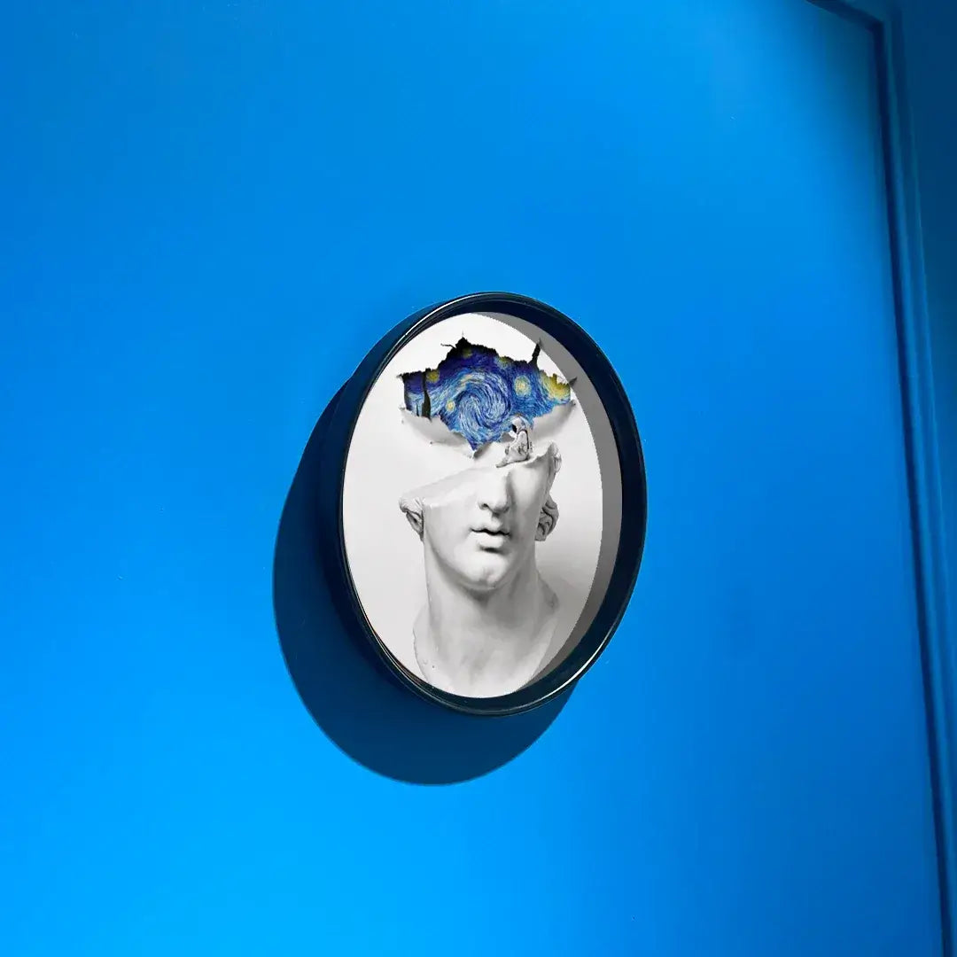 Vide-poches Dreamer avec buste antique, ciel étoilé inspiré de Van Gogh et astronaute, accroché au mur, Independant Republic