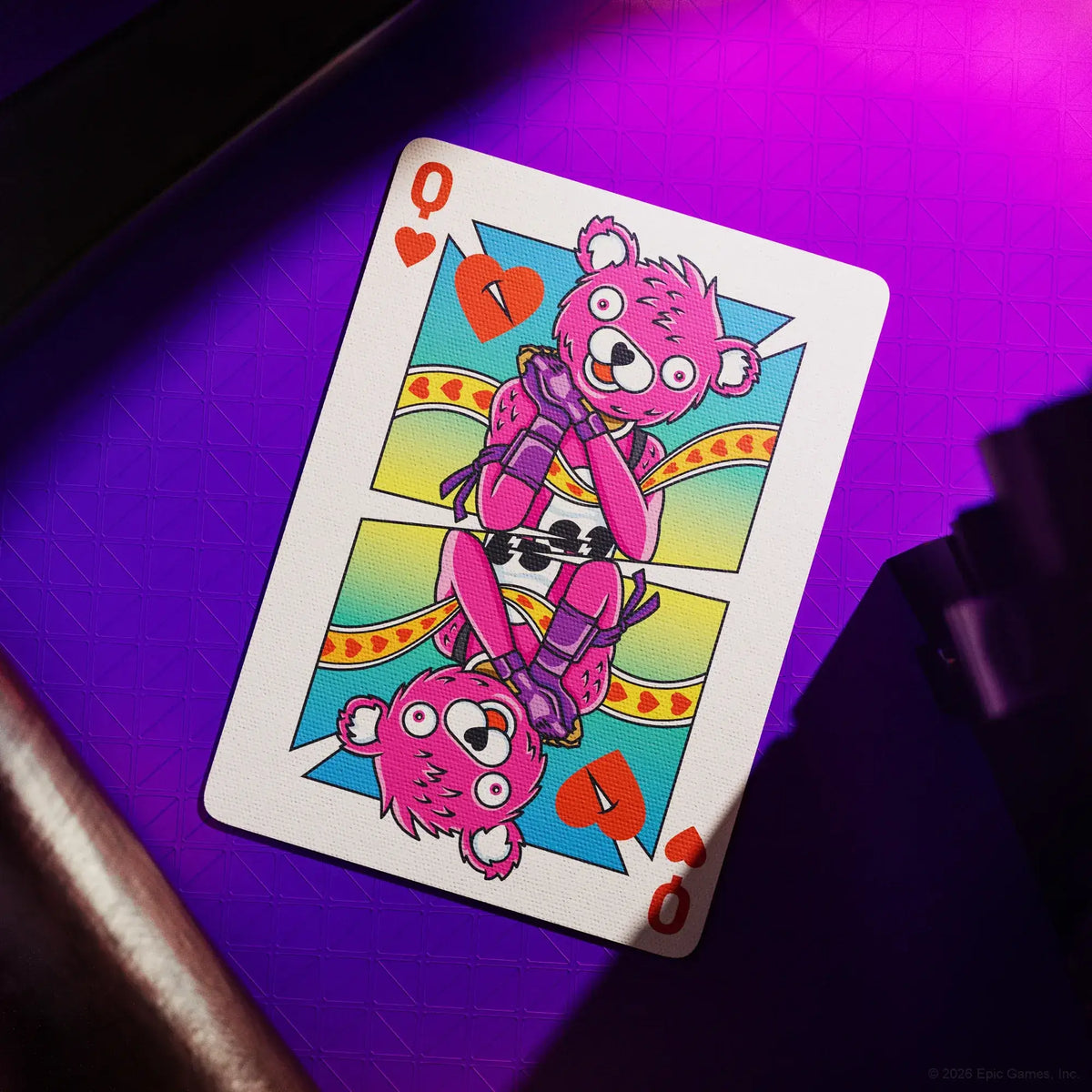 Carte Dame de cœur représentant un ours rose