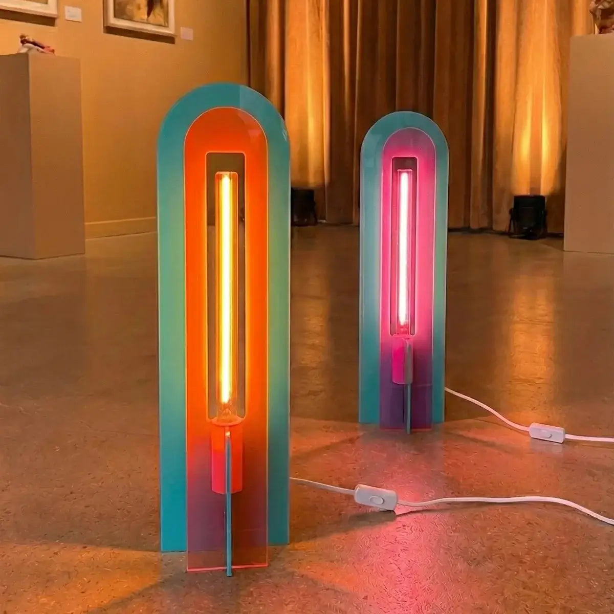 2 lampes Andy violet, turquoise et rose