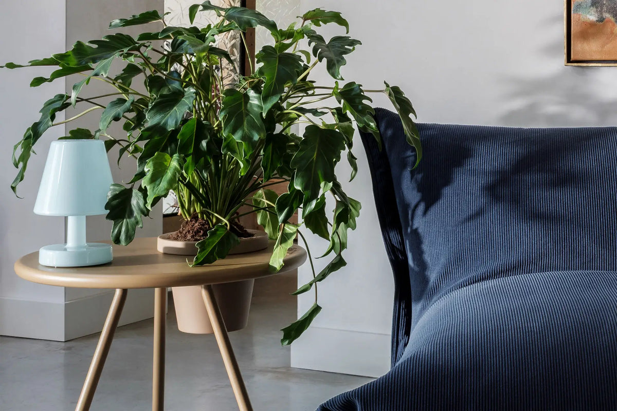 Lampe Edison The Ambiance bleue sur une table de salon