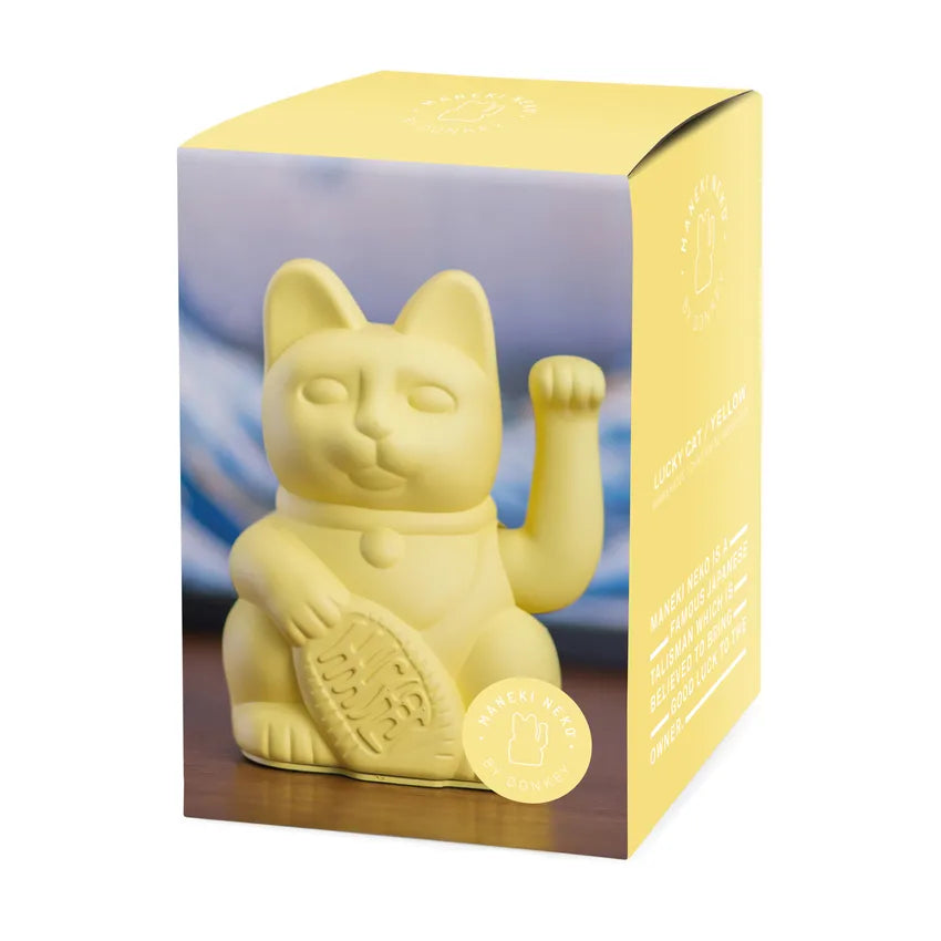 Boîte du Maneki Neko jaune Donkey chat porte-bonheur japonais