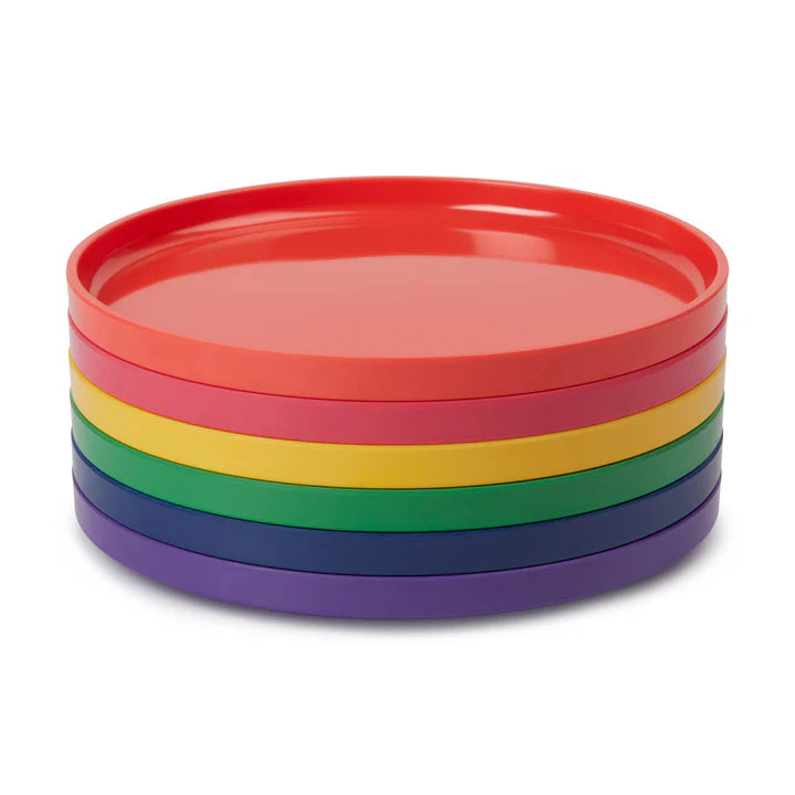 Vaisselle Max Rainbow de Heller - set de 6 assiettes empilables aux couleurs de l'arc en ciel - Design Leila et Massimo Vignelli 1964 