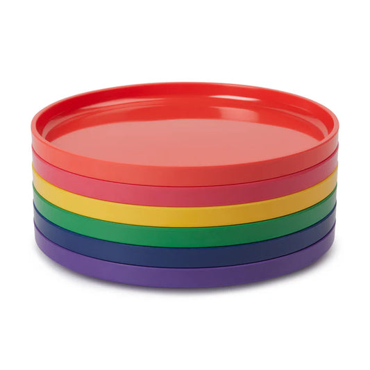 Vaisselle Max Rainbow de Heller - set de 6 assiettes empilables aux couleurs de l'arc en ciel - Design Leila et Massimo Vignelli 1964 