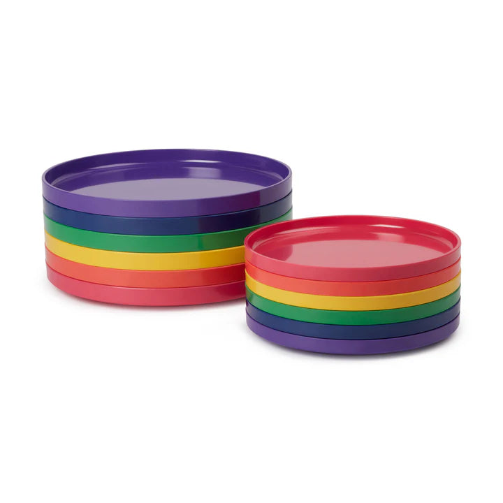 Vaisselle Max Rainbow de Heller - set de 6 assiettes empilables aux couleurs de l'arc en ciel - Design Leila et Massimo Vignelli 1964 