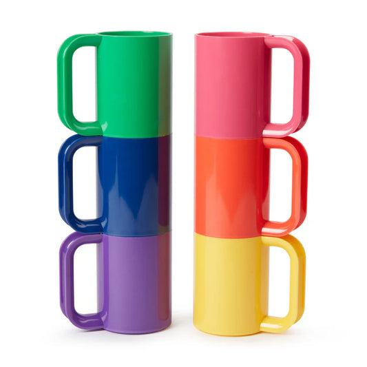 Vaisselle Max Rainbow de Heller - set de 6 mugs empilables aux couleurs de l'arc en ciel - Design Leila et Massimo Vignelli 1964