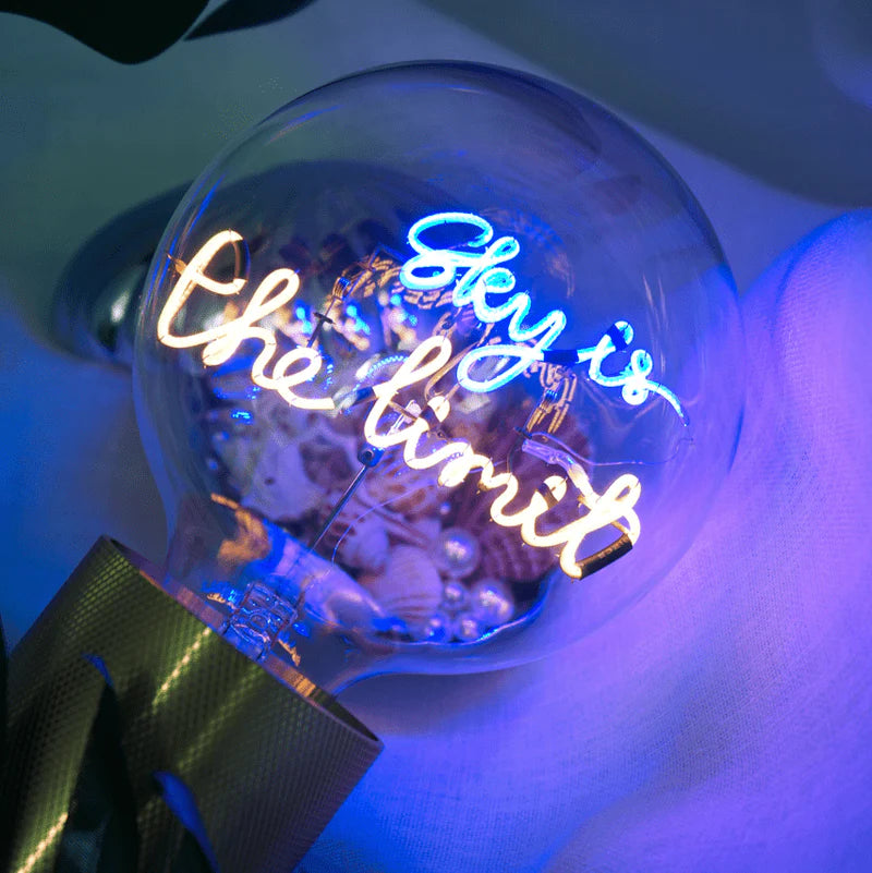 Ampoule à message Sky is the limite :message Sky is en led bleu et the limit en med jaune