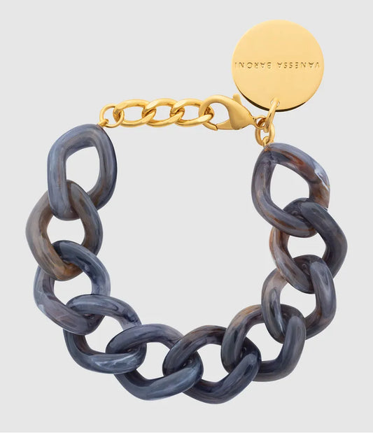 Mini Flat Chain Blue Jeans Marble - Bracelet à maillons plats bleu marbré - Vanessa Baroni