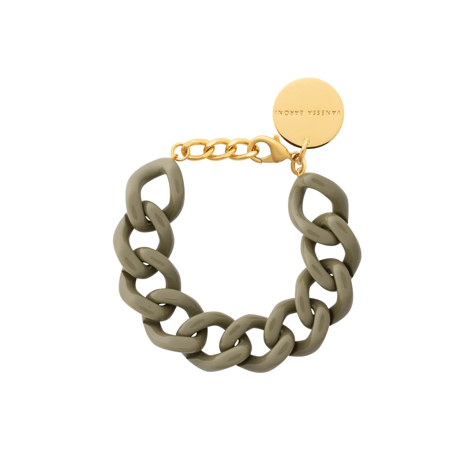 Bracelet à grosses mailles mini flat chain Light Olive - Vanessa Baroni 