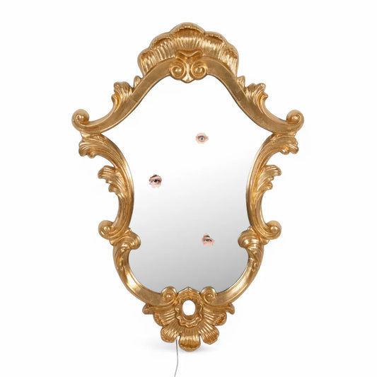 Miroir design Reflecting Trilogy Seletti avec cadre baroque doré et trois yeux animés LCD
