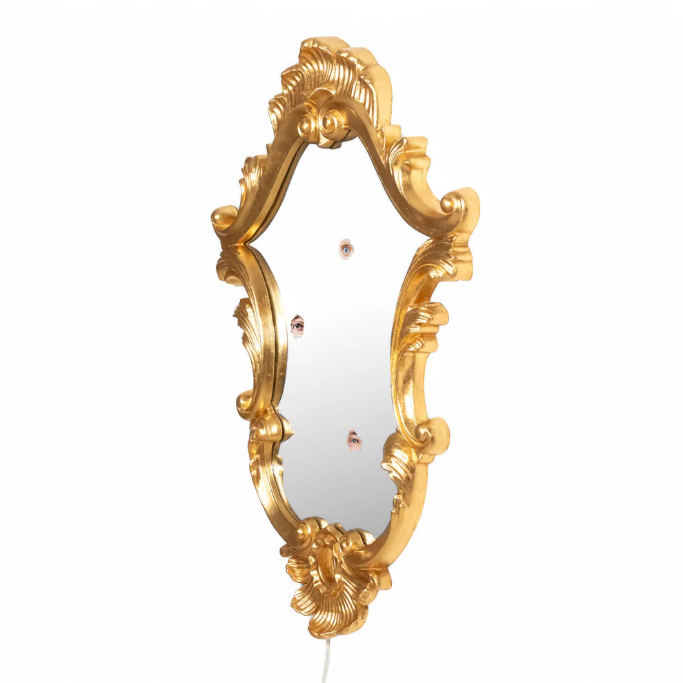 Miroir design Reflecting Trilogy Seletti avec cadre baroque doré et trois yeux animés LCD