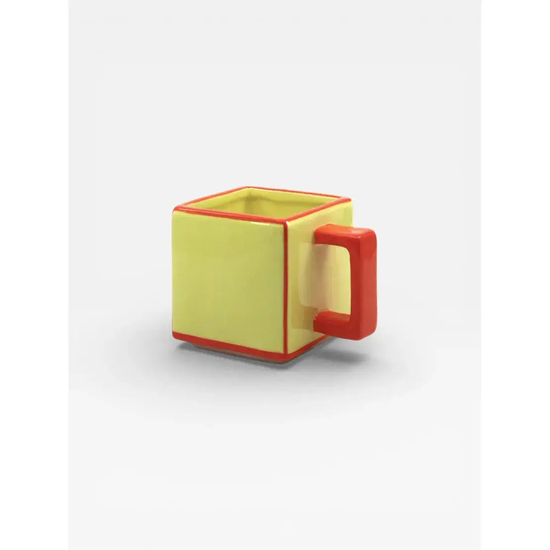 Mug en céramique jaune et orange design graphique Tile vu de dos