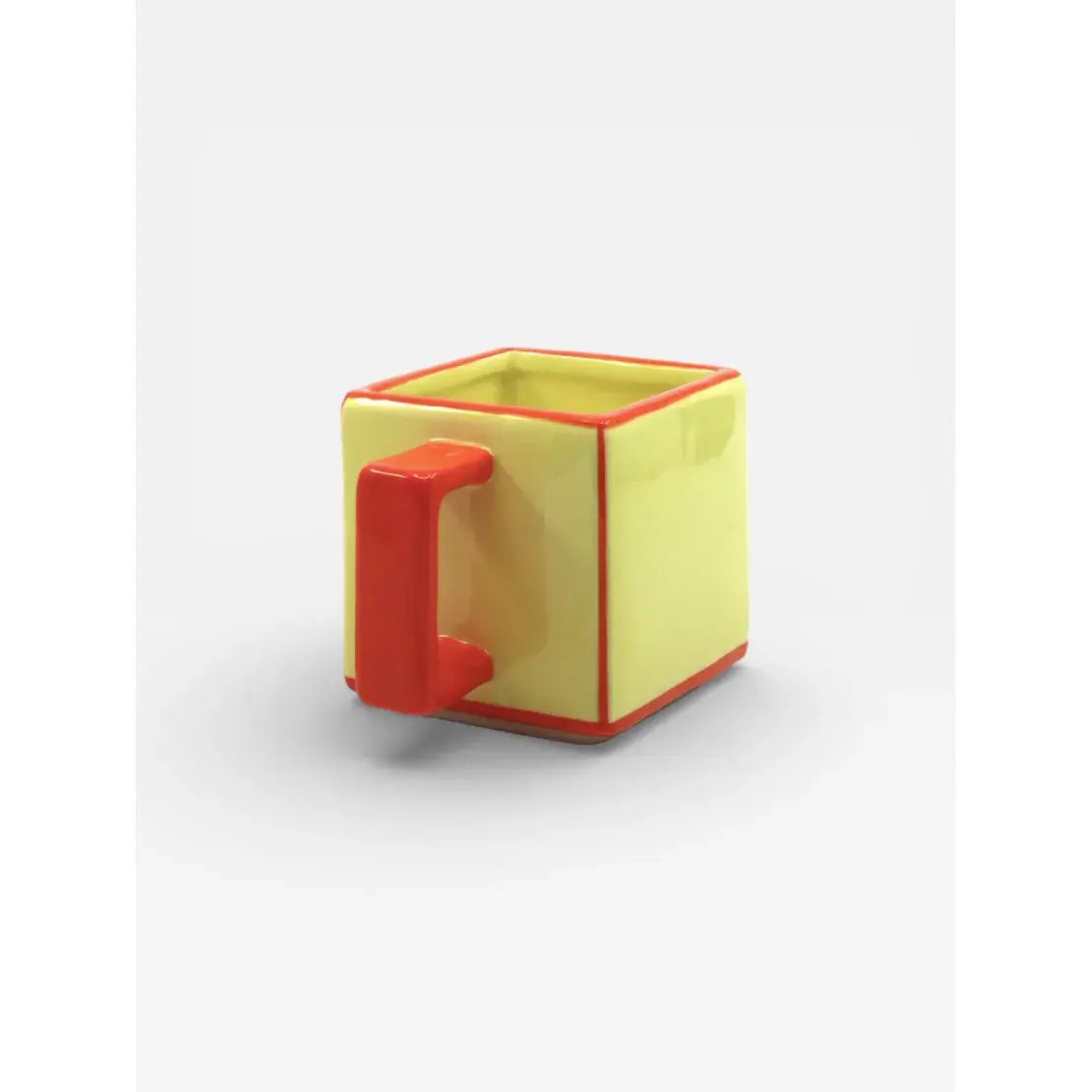 Mug en céramique jaune et orange design graphique Tile vu de dos