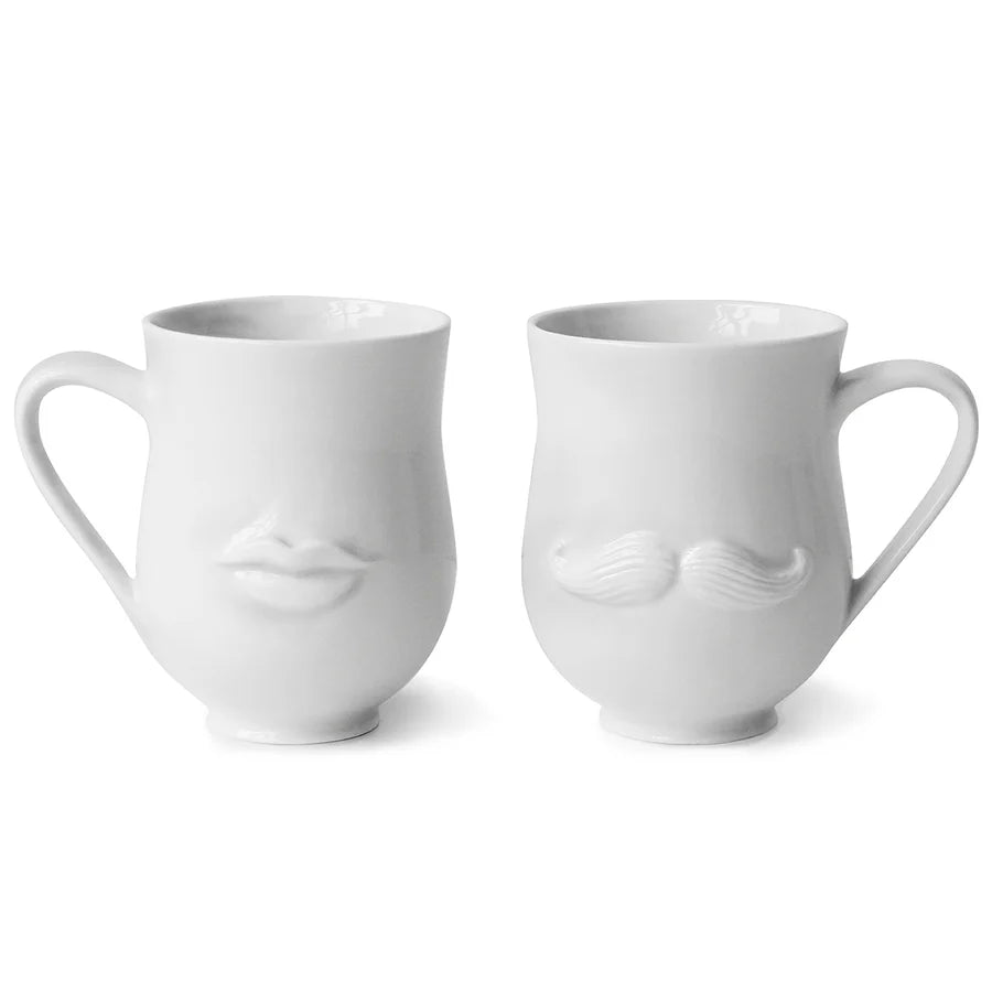 Mug Mr and Mrs - Moustache en relief devant, bouche charnue derrière - Jonathan Adler