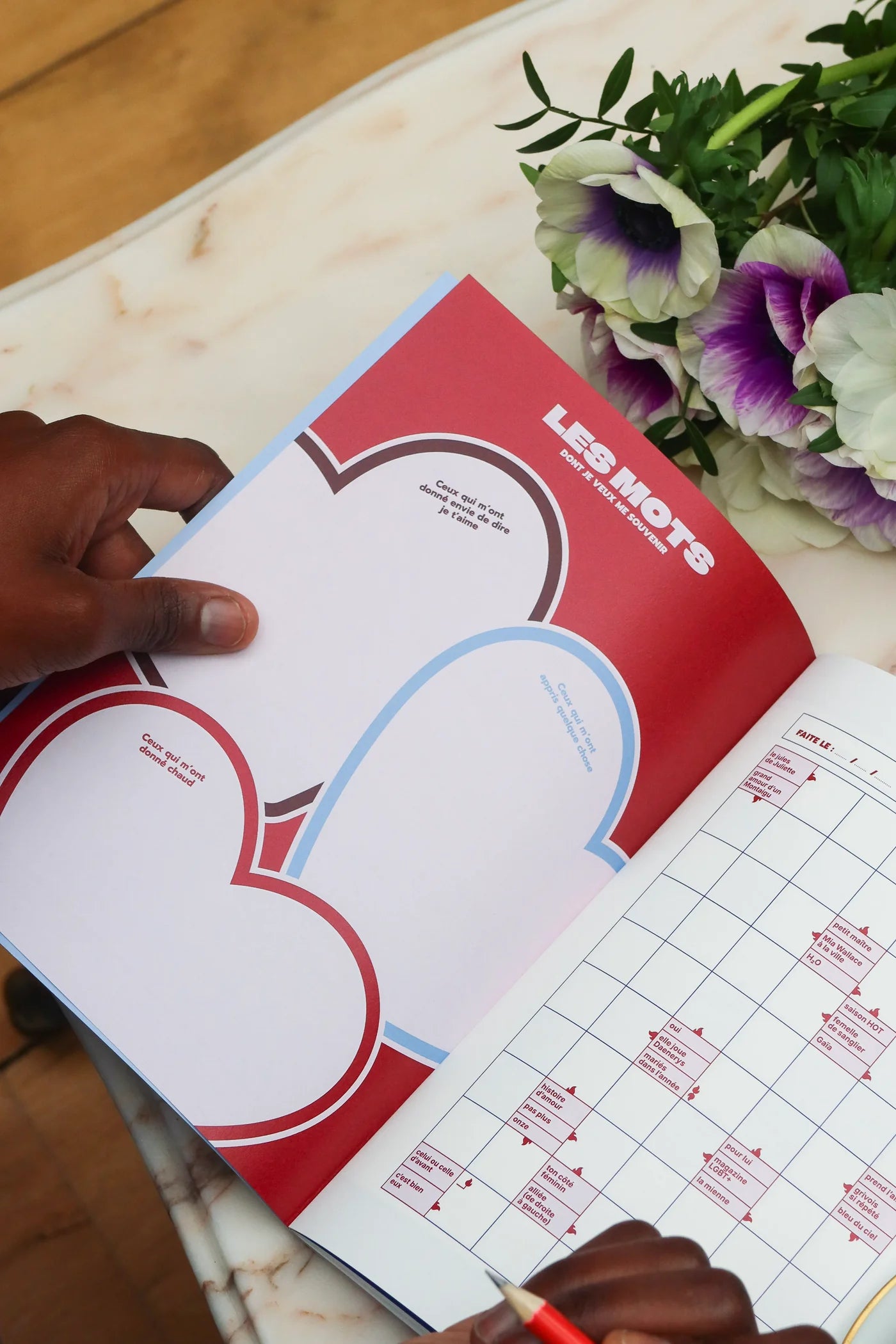 Page de mots fléchés Grillé collection amour