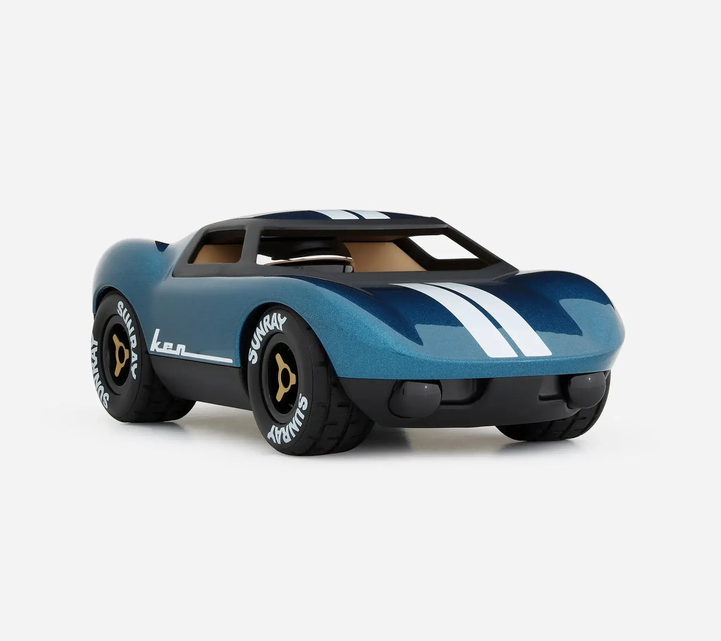 Voiture miniature Playforever Ken Cash bleu nuit et cuivre vue de trois quarts