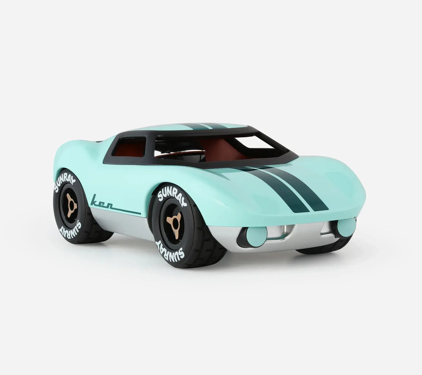 Voiture miniature Playforever Ken Parton turquoise vue de trois quarts