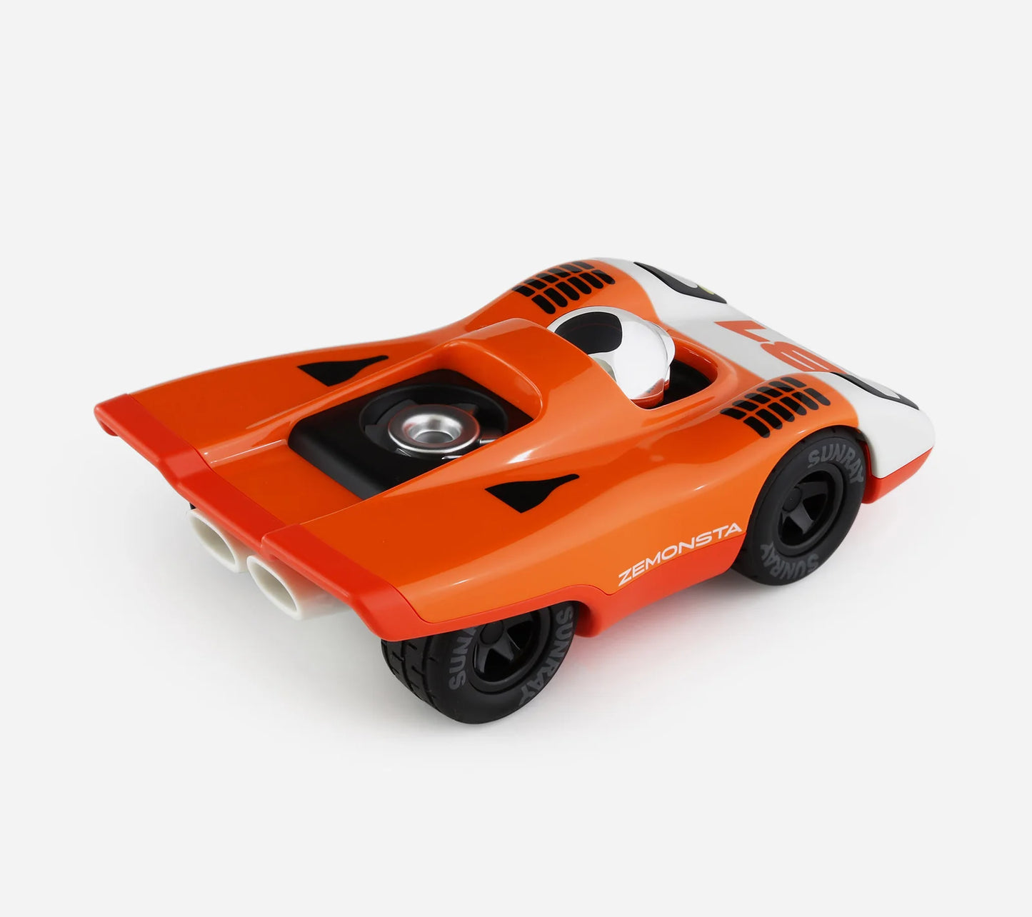 Vue arrière de la voiture miniature Playforever Zemonsta Egon