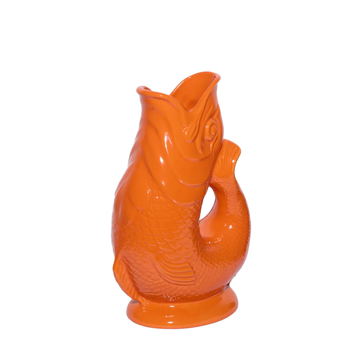 Vue de profil de la carafe poisson Glouglou Orange XL
