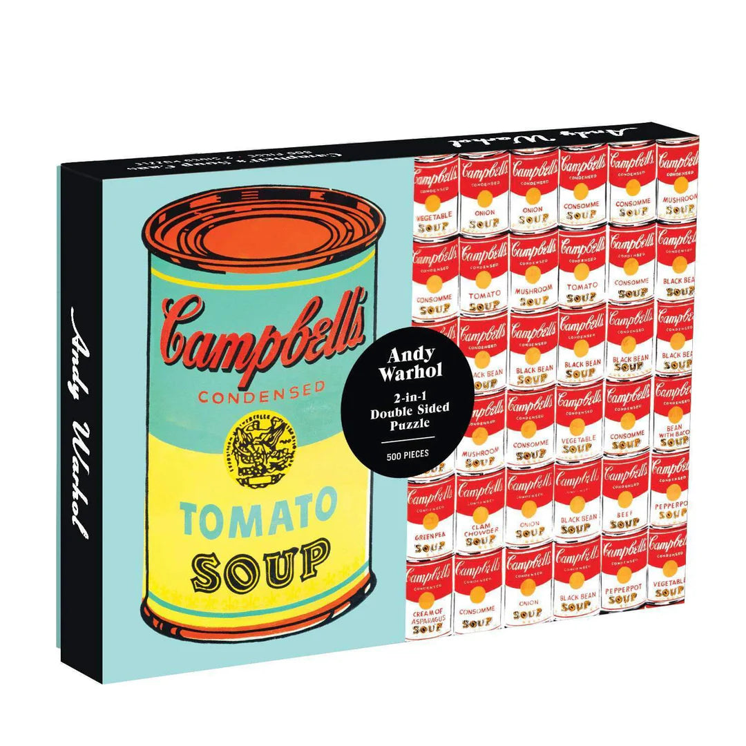 Puzzle Andy Warhol Campbell's Soup Cans 500 pièces Galison - Puzzle double face - 1 côté une conserve Tomato Soup - 1 côté multiples conserves Tomato Soup blanches et rouges
