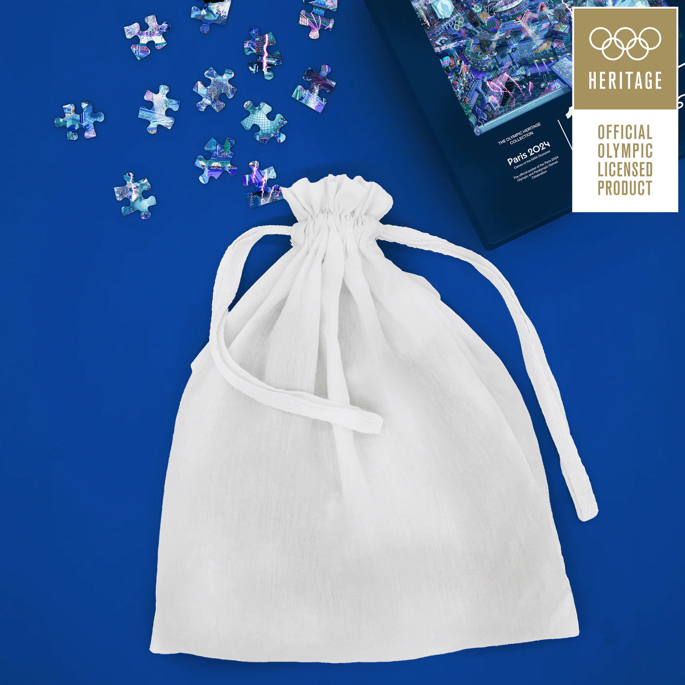 Pochette puzzle Paris 2024 avec pièces et sac de rangement