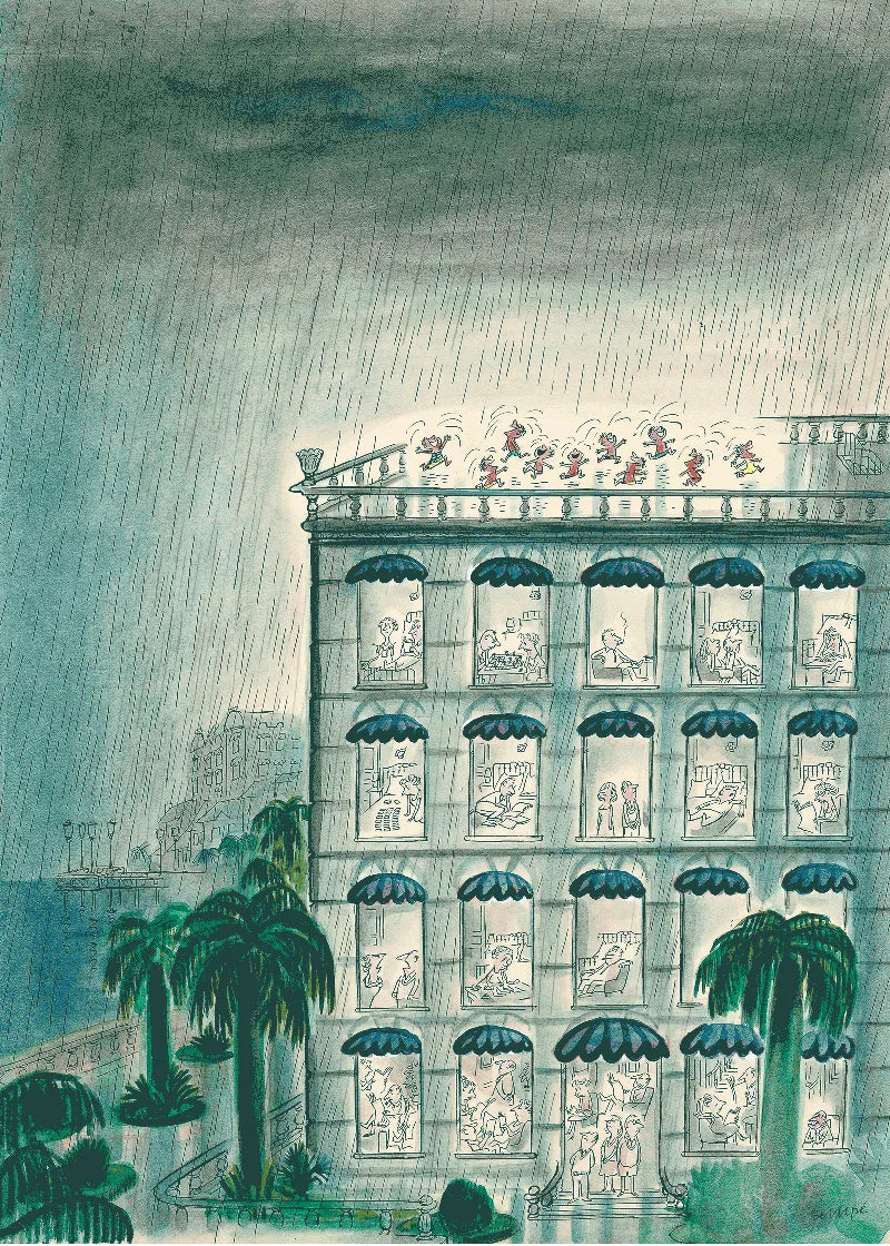 Puzzle Sempé Immeuble pluie, des enfants dansent sous la pluie sur le toit d'un immeuble- 1000 pièces - Image Republic -