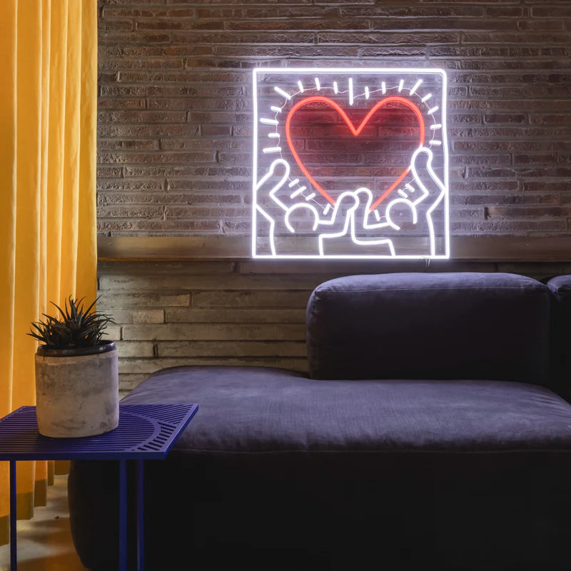 Radiant Heart - Néon LED Keith Haring - Yellow Pop