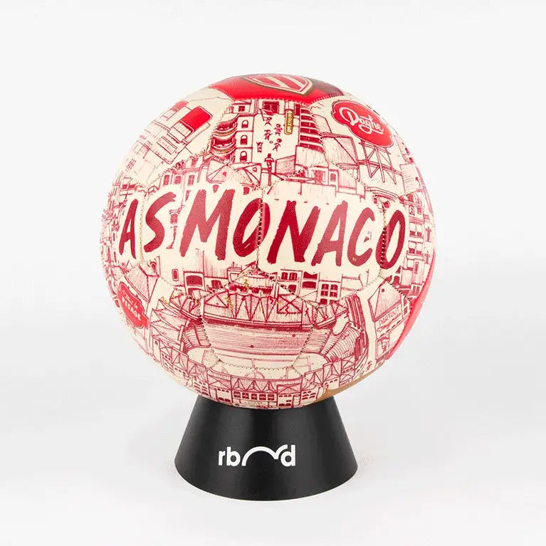 Ballon de football AS Monaco x Docteur Paper sur son socle